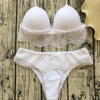 

Women's Sexy White Lace Bikini Set Push-up Padded Swimwear Swimsuit Bathing Suit