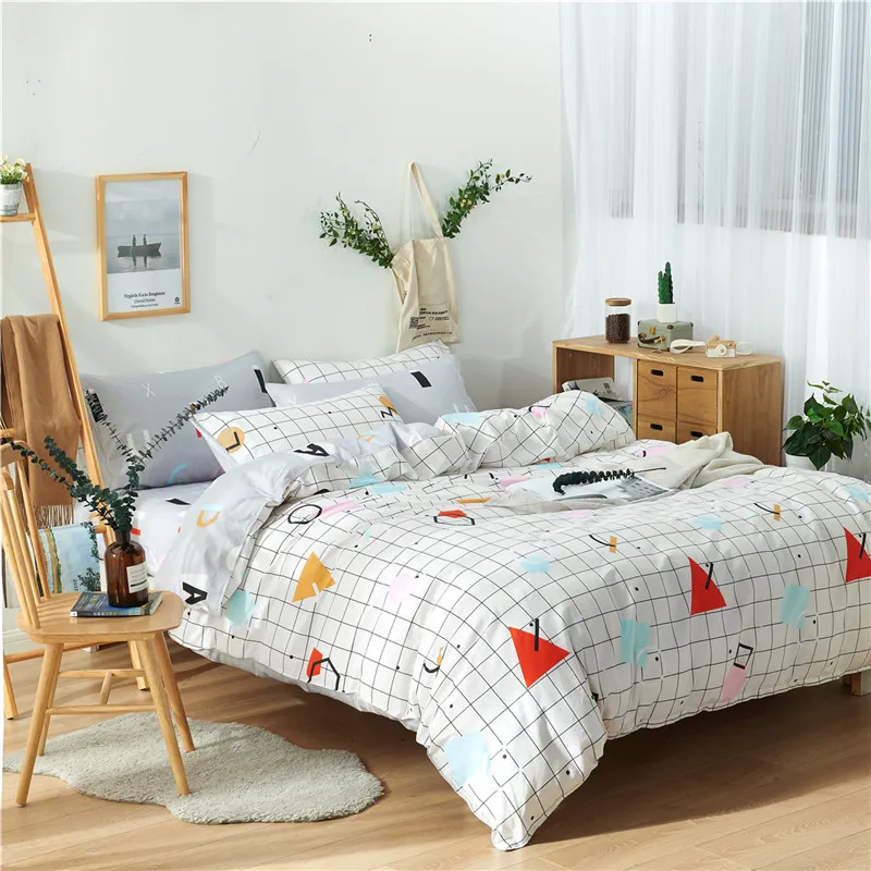 

Simple Fashion Geometry Art Letter lattice 100% cotton Bedding Sets Comforter Duvet Cover pillowcase Bed sheet 4pcs Bedclothes