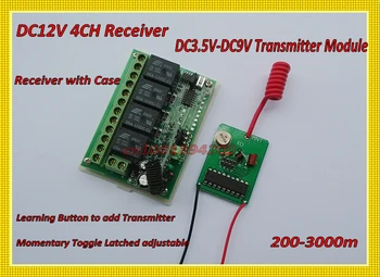 

RF Remote Control Switches DC12V 4CH Relay Receiver Transmitter PCB Power ON Transmitting 315/433 LED Lamp Light Power Remote