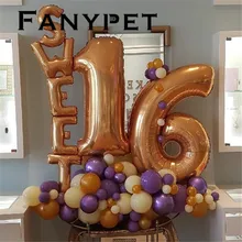 16 jaar verjaardag aluminium folie ballonnen zoete 16 ballonnen verjaardagsfeestje decoraties aantal alfabet letter meisje rose goud Rate