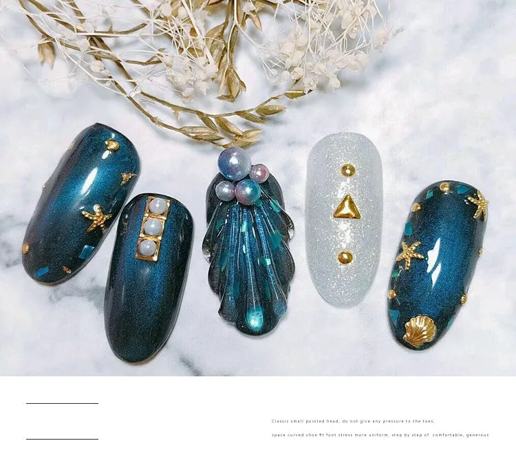1 упаковка 3d-украшения для ногтей золото серебро Смешанная пустая металлическая рамка океан Seashell металлические штифты, заклепки DIY маникюр 065