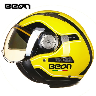 BEON унисекс moto rcycle винтажный шлем 3/4 Ретро шлем с двумя линзами мото rbike с открытым лицом четыре сезона moto casco шлемы - Цвет: yellow