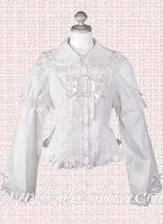 Лолита Кружево границы белые плиссированные хлопковая блуза