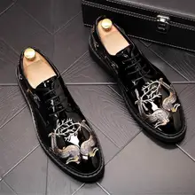 ERRFC/роскошные мужские черные модельные туфли; Модные Туфли-Дерби из лакированной кожи в британском стиле с круглым носком; мужские офисные туфли с вышивкой оленя; размеры 38-44