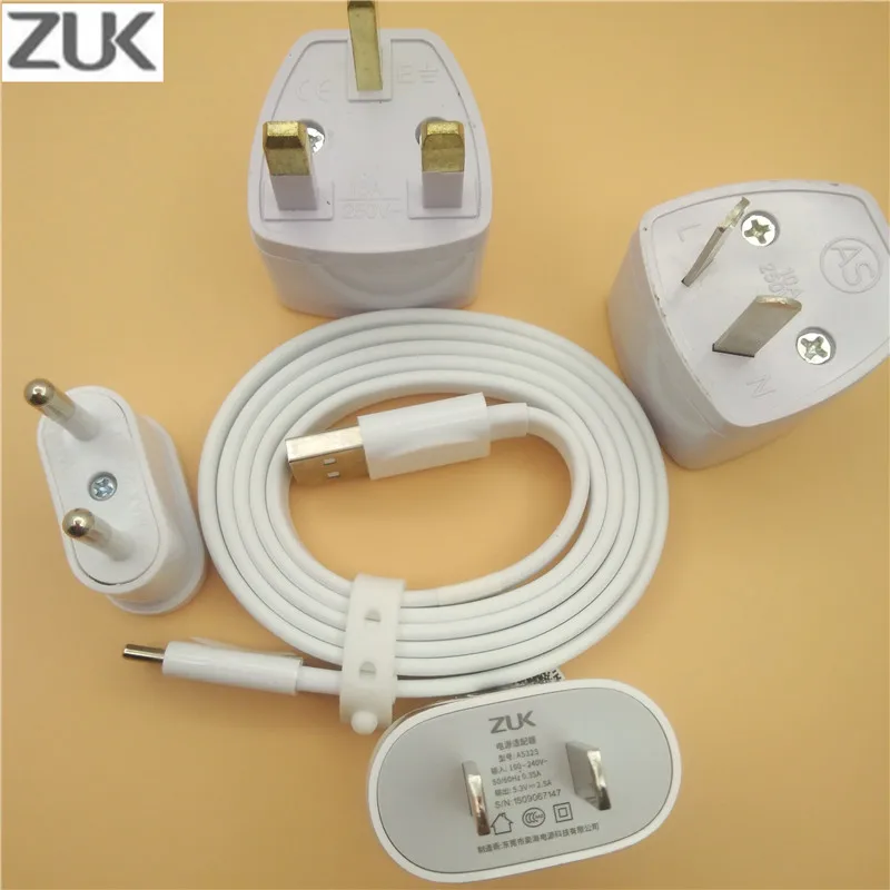 

ZUK Z1 Z2 Pro USB Charger,Original 5.3V/2.5A US Plug Wall Charger Adapter 100CM Noodle Type C Data Cable Free EU/UK/AU Adapter