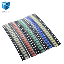 100 шт. = 5 цветов x 20 штук 5050 5730 1210 1206 0805 0603 светодиодный Диод ассортимент SMD светодиодный Диод комплект зеленый/красный/белый/синий/желтый