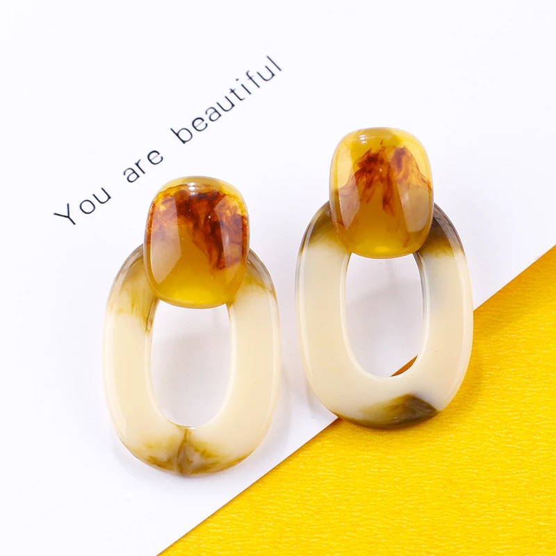 

AENSOA New Trendy Acrylic Resin oval Drop Earrings For Women Dangle Statement Earrings For Women 3 Color Jewelry Pendientes
