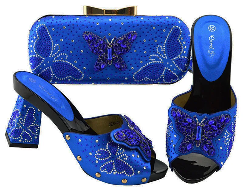 

New Arrival Italian Ladies Shoes and Bags To Match Set Decorated with Rhinestone Nigerian Shoes and Matching Bags for Wedding
