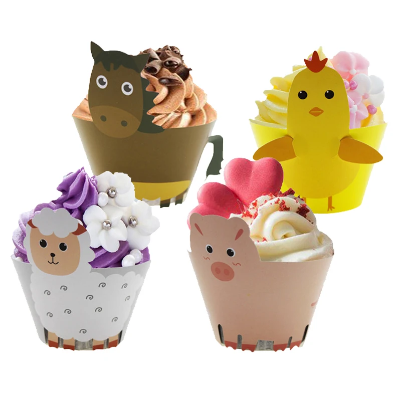 

12pcs Farm Animal Pig Sheep Paper Cupcake Wrapper Kids Birthday Party Supplies Baby Shower Dessert Cake Decoration Supplies