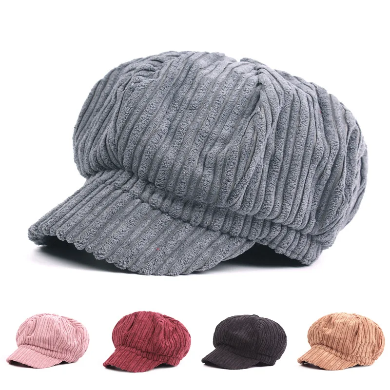 

XIANJIE004 New Women's Casual Cotton Corduroy Berets Caps Female Casquette Girls Octagonal Hat