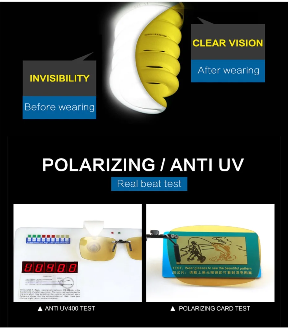 MORAKOT, мужские фотохромные поляризованные солнцезащитные очки на клипсах, ультралегкие линзы ночного видения, анти-UVA, анти-уфв, солнцезащитные очки на клипсах, BS001288