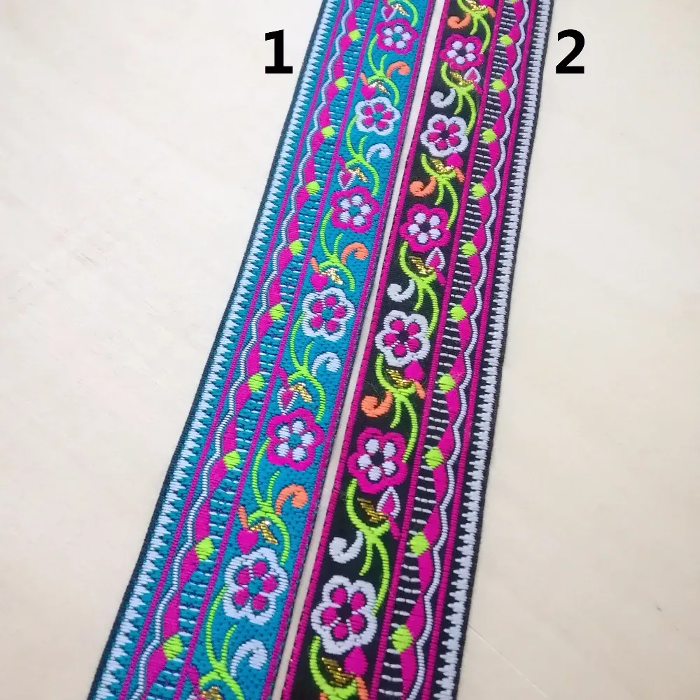 

3.3cm 33mm 1-3/8' Bright Colorful Blue Red Flower Floral Wavy Wedged Trim Ribbon Costume Laciness National Jacquard Webbing Lace
