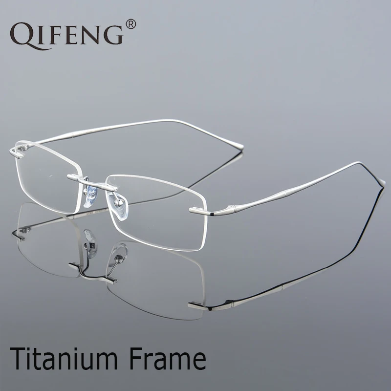 

QIFENG Spectacle Frame Eyeglasses Women Men Computer Optical Prescription Male Titanium Rimless Clear Lens Glasses Frame QF239