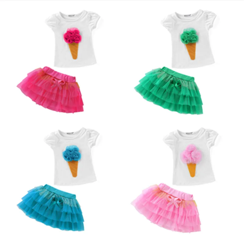 2-8 yrs New 2018 Summer Baby Girls Clothes Kids Suit 3D flower t-shirt+skirts 2pcs Kids Children Clothing Sets girls sport suit