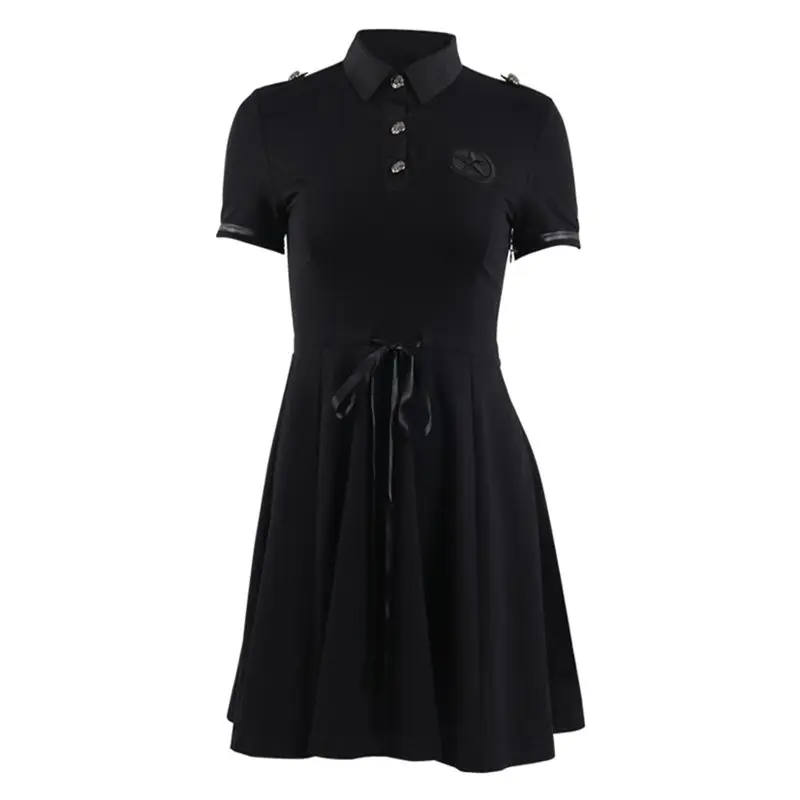 Rosetic, женское готическое мини-платье, летнее, черное, ТРАПЕЦИЕВИДНОЕ, на шнуровке, элегантное, плиссированное, Школьное, повседневное, в готическом стиле, уличная одежда, сексуальные короткие платья - Цвет: Черный