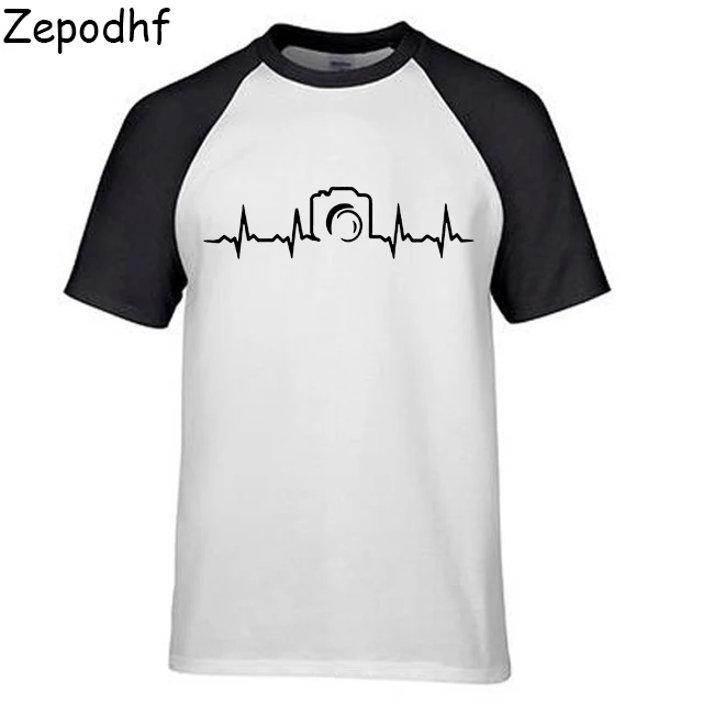 Heartbeat камеры футболки мужские новые летние с коротким рукавом хлопковые модные