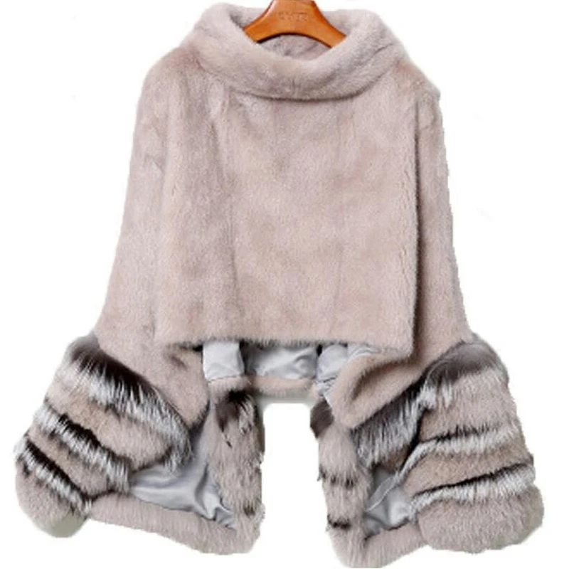 

2017 winter mink fur short paragraph mouthed mink coat silver fox fur coat female
