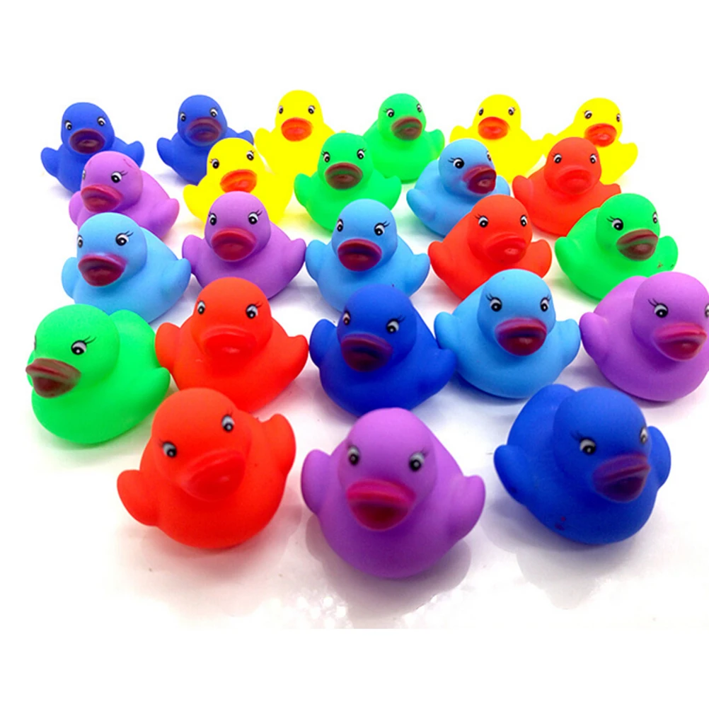 

12pcs Kawaii Mini Colorful Rubber Float Squeaky Sound Duck Bath Toy Baby Bathroom Water Pool Funny Toys for Girls Boys Gifts
