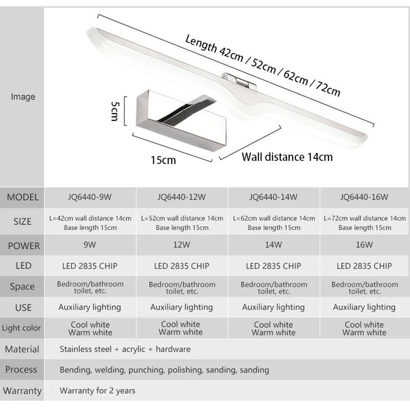  Modern Stainless Steel LED front mirror light bathroom makeup wall lamps led vanity toilet wall mou - 33016651506