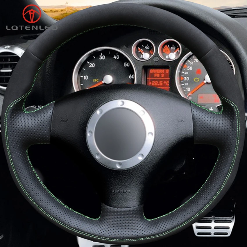 LQTENLEO черный из натуральной кожи черная замша DIY ручной прошитой рулевого колеса автомобиля Обложка для Audi TT 1999-2005 A3 3-говорил 2000-2003