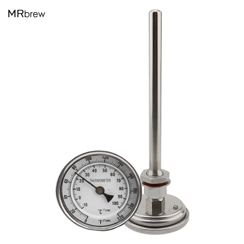 7.5"L Kettle Thermowell +3"Face & 2"Probe Thermometer Kit, Stainless