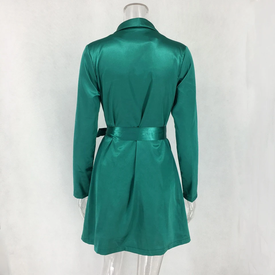 Long Sleeve Satin Dress with Belt (6)