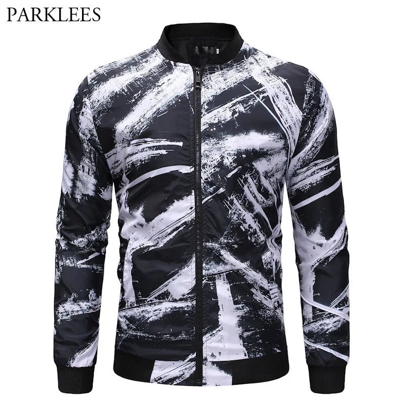 Fashion Graffiti Print Jacket Men 2018 Spring Autumn New Zipper Bomber Jacket Mens Casual Streetwear Baseball Jacket Outerwear