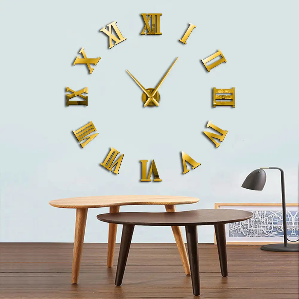 Современные DIY большие настенные часы 3D зеркальная поверхность наклейка домашний декор художественные гигантские настенные часы с римскими цифрами большие часы