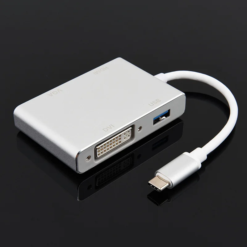4-в-1 usb-адаптер c на HDMI 4K адаптер Type C hdmi VGA DVI USB 3 0 USB-концентратор для MacBook/MacBook Pro/Dell
