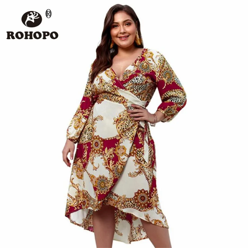 

Full Length Dress Printed 3XL 4XL Big Size Ladies Outwear A line Lace Waist V collar Vintage Retro Soft Mid Length Dress Brand