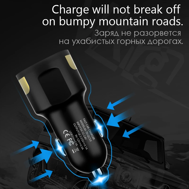 Автомобильное зарядное устройство с двумя портами USB 3 0 для iPhone Xiaomi Samsung ipad 2