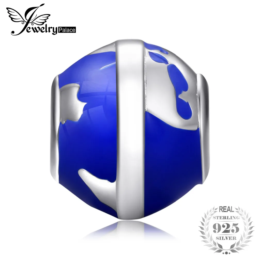 JewelryPalace земной шар голубой эмалью географические карты серебряные бусины 925