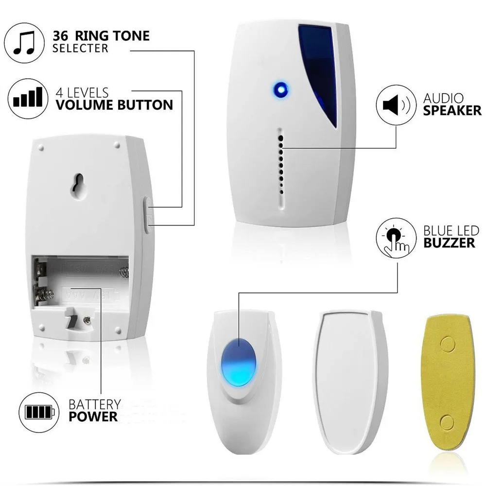 3 беспроводной дверной звонок 36 CHIME Домашний Беспроводной Портативный 100 м Диапазон цифровой дверной звонок Водонепроницаемый Высокое качество Timbre