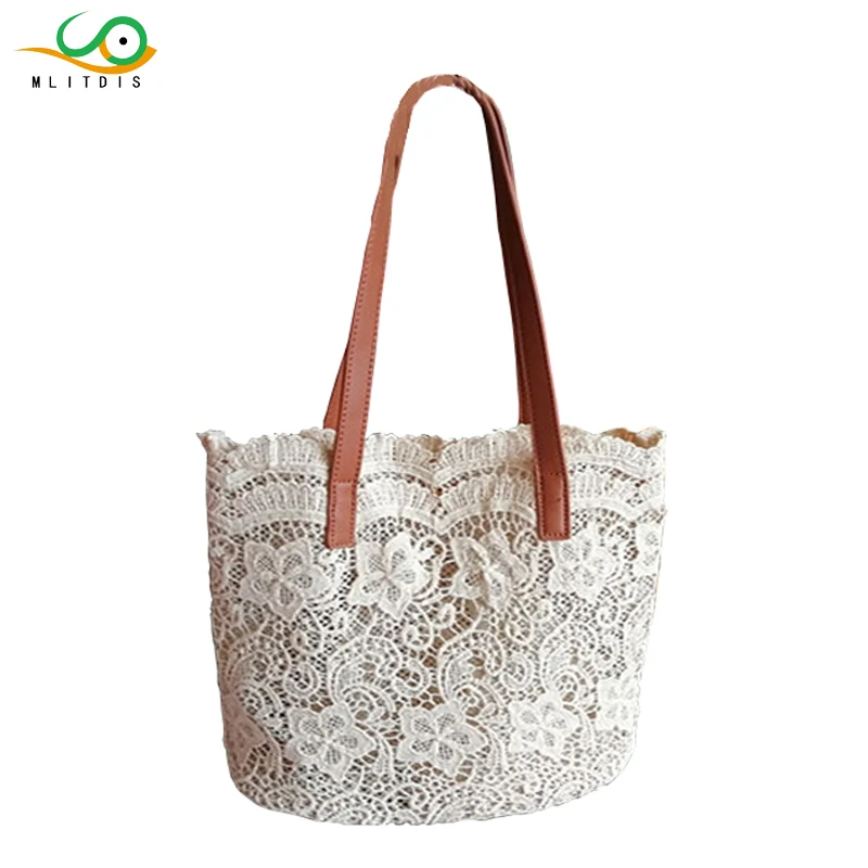 MLITDIS Lady Lace Beach Bags Women Summer Shoulder Bag Casual Big Capacity Hollow Out Handbags