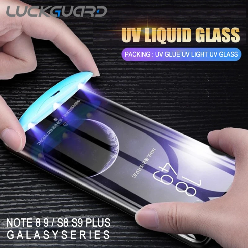 5D UV السائل منحني كامل الغراء الزجاج المقسى لسامسونج غالاكسي S8 S9 10 زائد ملاحظة 8 9 S10 لايت واقي للشاشة كامل غطاء فيلم