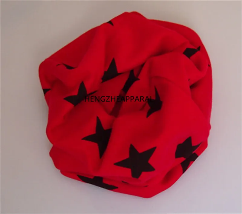 Детский шарф в полоску со звездами, зимний шейный платок для детей до 10 лет, хлопковый пошив, концевые детские нагрудники с круглым кольцом для мальчиков и девочек - Цвет: red star