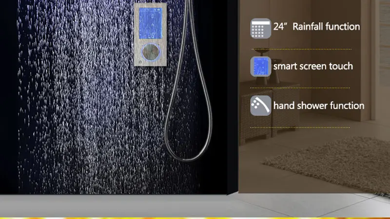hm Intelligent Digital Display Rain Shower Set Installed in wall 2 Jets LED 24 Rainfall Thermostatic Touch Panel Mixer (12)