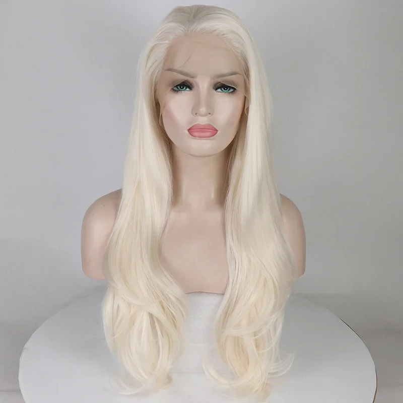 Фэнтези Красота длинные волнистые светлые парик жаропрочных Синтетические волосы на кружеве парик синтетические волосы для Для женщин