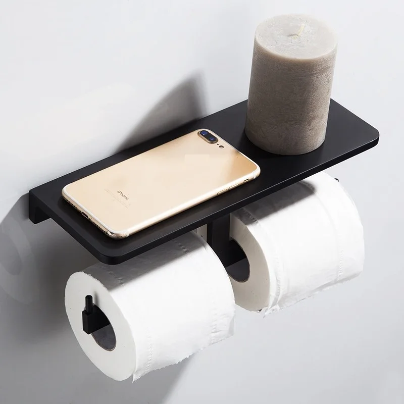 Toilet Tissue Roll Paper Holder Hook with Phone Storage Shelf WALL MOUNT