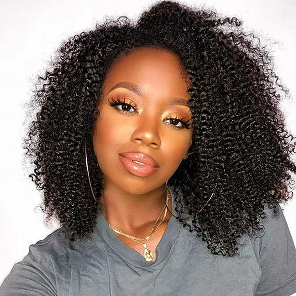Cheap Kinky Curly Full Lace Human Hair Wig Afrio Kinky Wave Transparent