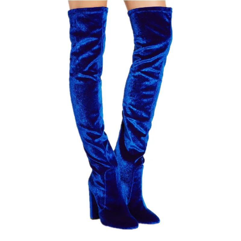 Rond Boot Bout Épais Talons sjy5250 Chaud Velours Le D'hiver Femmes Sur Nouveautés Blue Black Chaussures 2018 Bottes 43 De Red Haute Genou Sjy5250 sjy5250 Taille qaZ6nfwxO