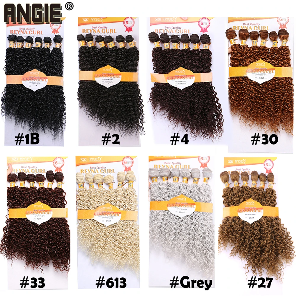 ANGIE Golden Color Synthetic Hair Bundles Afro Kinky Curly Wave Hair Extensions Pure Color Fiber Weaving