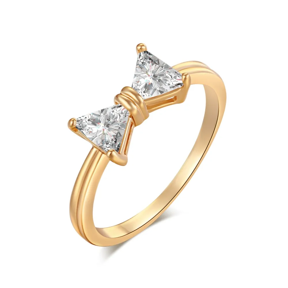 Модные австрийские кристаллы Кольца золотистого цвета бант свадебное обручальное кольцо кубические циркониевые кольца для женщин