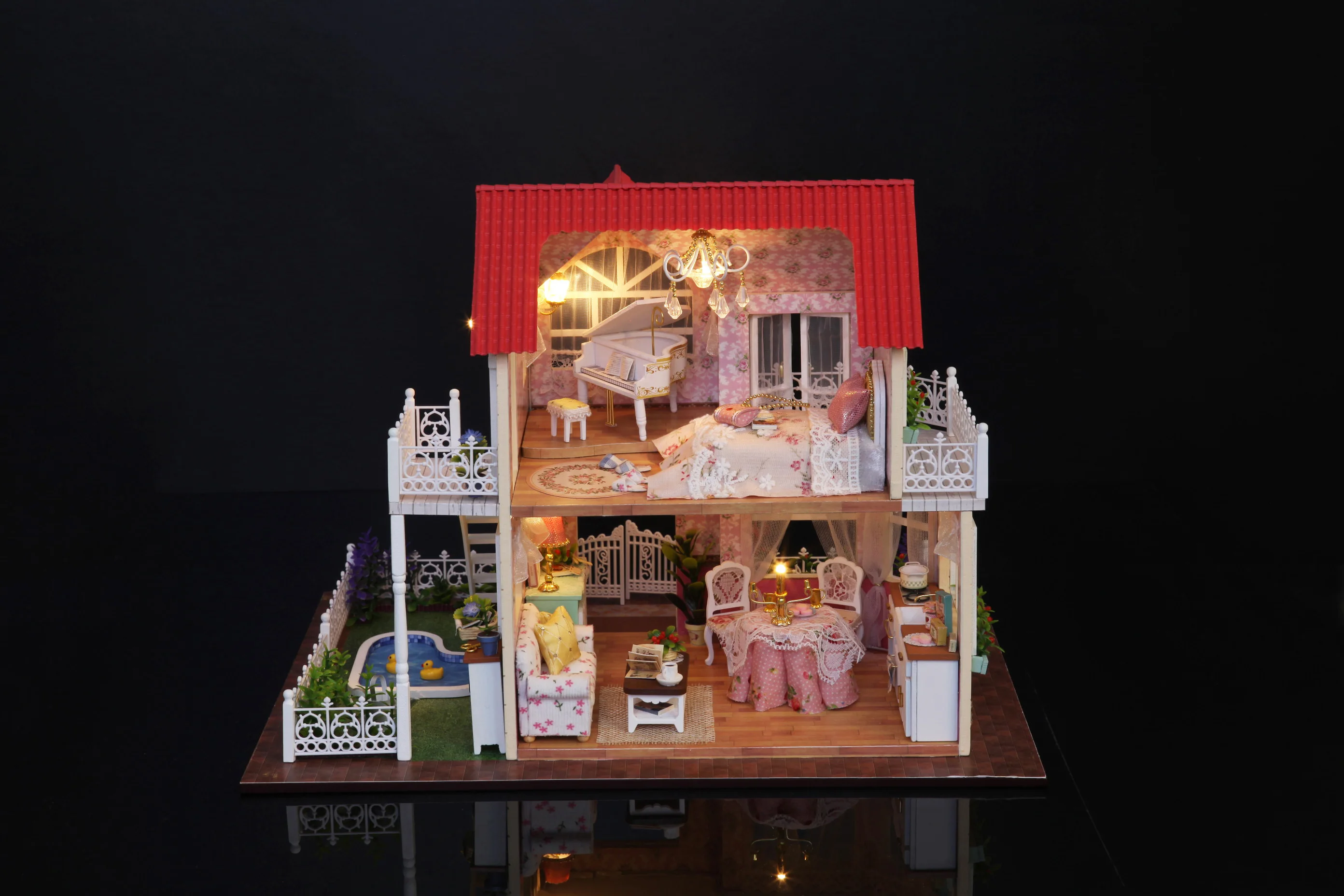 DIY Модель Кукольный дом Миниатюрный Кукольный домик с мебели светодиодный 3D деревянный дом, игрушки для детей ручной работы A033# E