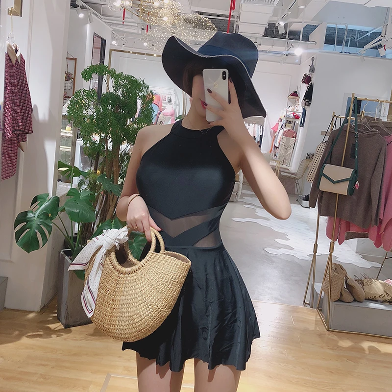 Sexy Black Mesh One Piece Swimsuit 2019 New Swimwear Halter Women Swimsuit Red Bathing Suits Beach Wear Skirt with boxer
Sexy Black Mesh One Piece Swimsuit 2019 New Swimwear Halter Women Swimsuit Red Bathing Suits Beach Wear Skirt with boxer
