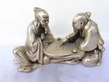 

Chinese Folk Silver 2 Ancients People Play Chess Art Sculpture
