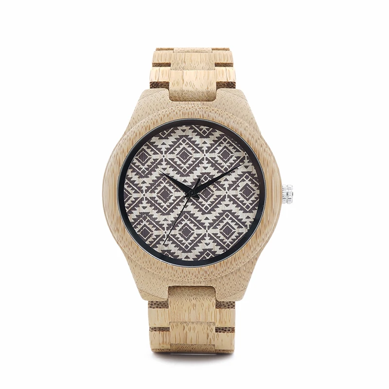 BOBO BIRD Bamboo Men Watch relogio masculino Partten Dial Face Bamboo Strap Quartz Wristwatch Men's Gift in Wooden Box W-I28