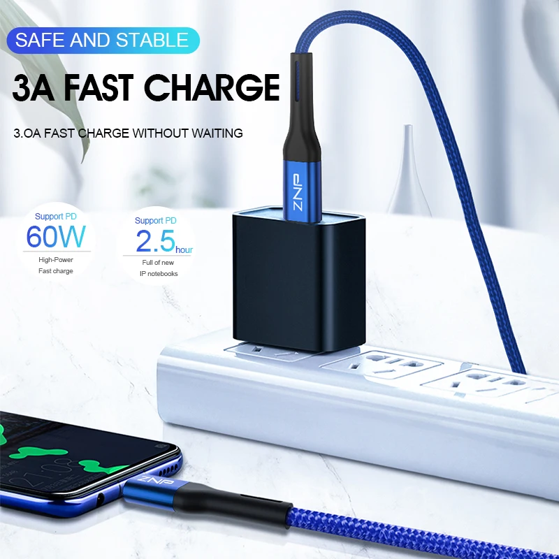 ZNP USB Type C Cable To USB C Cable For Samsung S10 S9 Xiaomi mi 9 8 Quick Charge 4.0 USBC PD Fast Charger USB-C Type-C Cable
