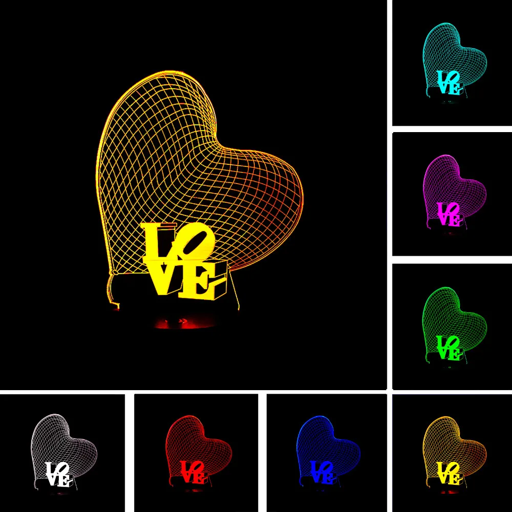 Luzes da Noite 3d amor do coração led Fonte de Luz : Lâmpadas Led