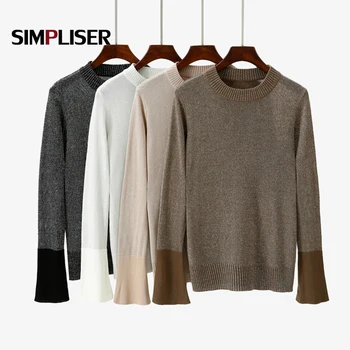 

Knitted Sweater Shirts Women 2019 O-neck Long Sleeve Pullovers Femme Knitwear Loose Tops Winter Ladies Basic Sweater Bling White